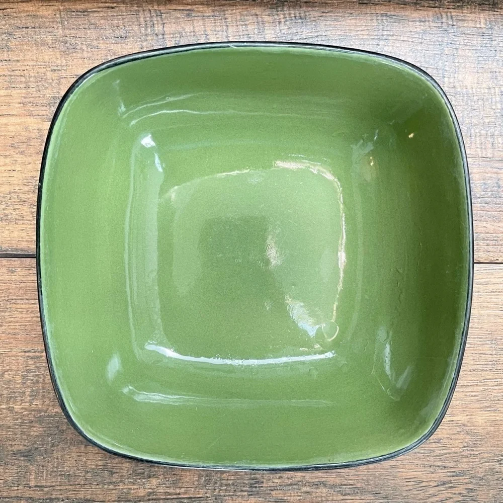 Green and Black Glazed Stoneware Bowl